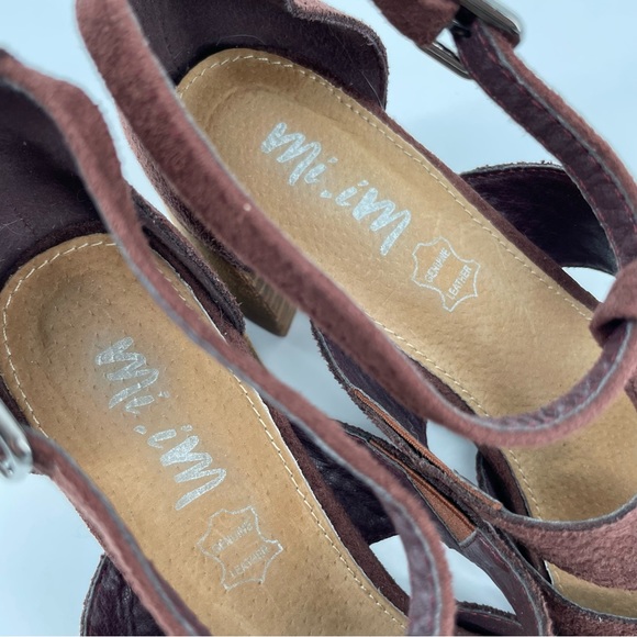 Mi.iM T-Strap Block Heels Brown Reptile Embossed Leather Pointed Toe 9 - Picture 8 of 8